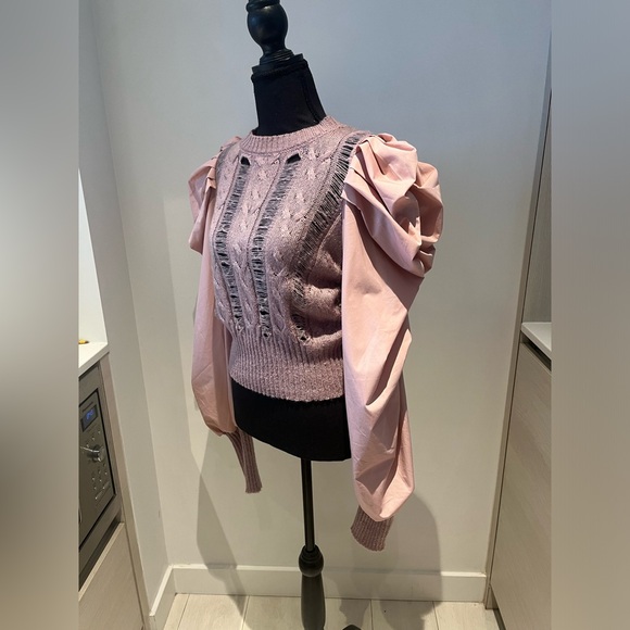 KATE HEWKO Distressed Puffed Sleeve Sweater in Dusty Pink - Size 6 - Picture 3 of 6